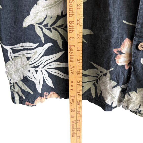 Banana Cabana 100% Silk Floral Print Hawaiian Button Down Shirt Large Black - Picture 4 of 6